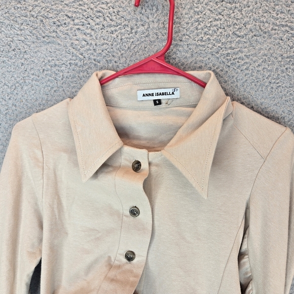 Anne Isabella Beige Asymmetrical Womens Shirt Sz S Button Front Long Sleeve - Picture 3 of 15